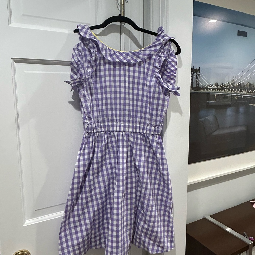 NWT J Crew Crewcuts ruffle-trim dress in Lavender & white gingham,l sz 12